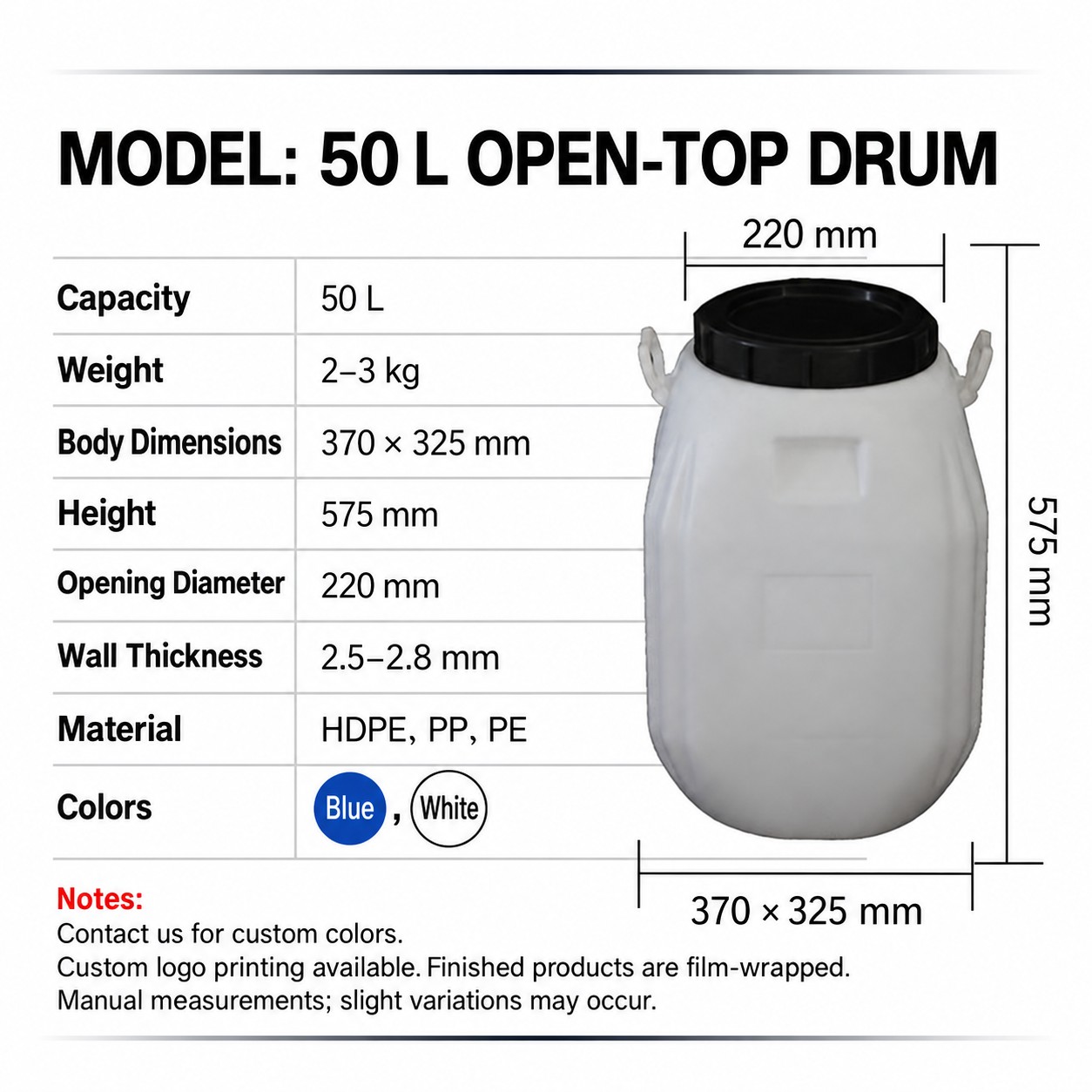 50L Open-Top Drum