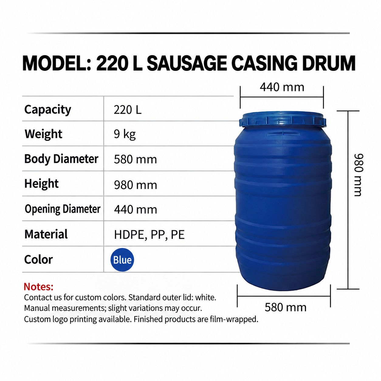 220L Sausage Casing Drum