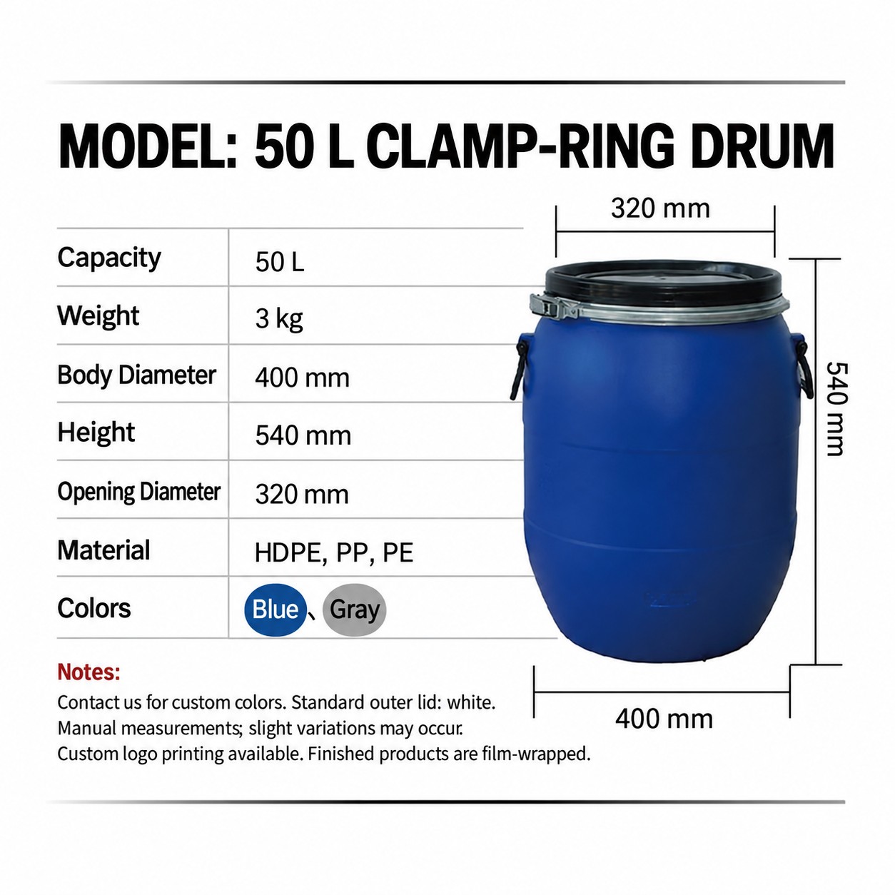 50L Flange Clamp Drum