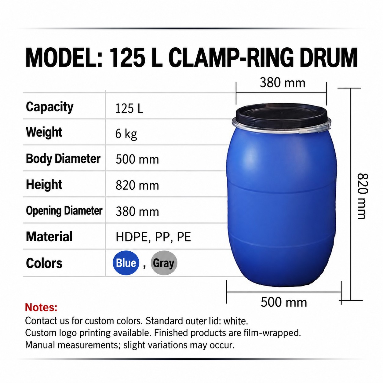 125L Flange Clamp Drum