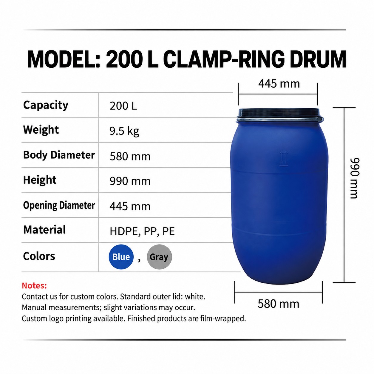 200L Flange Clamp Drum